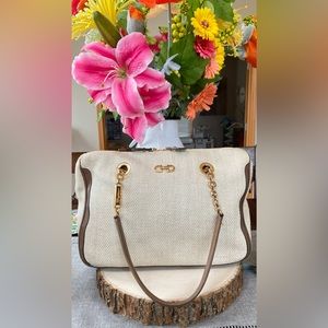 Beautiful Tan canvas, Ferragamo shoulder bag